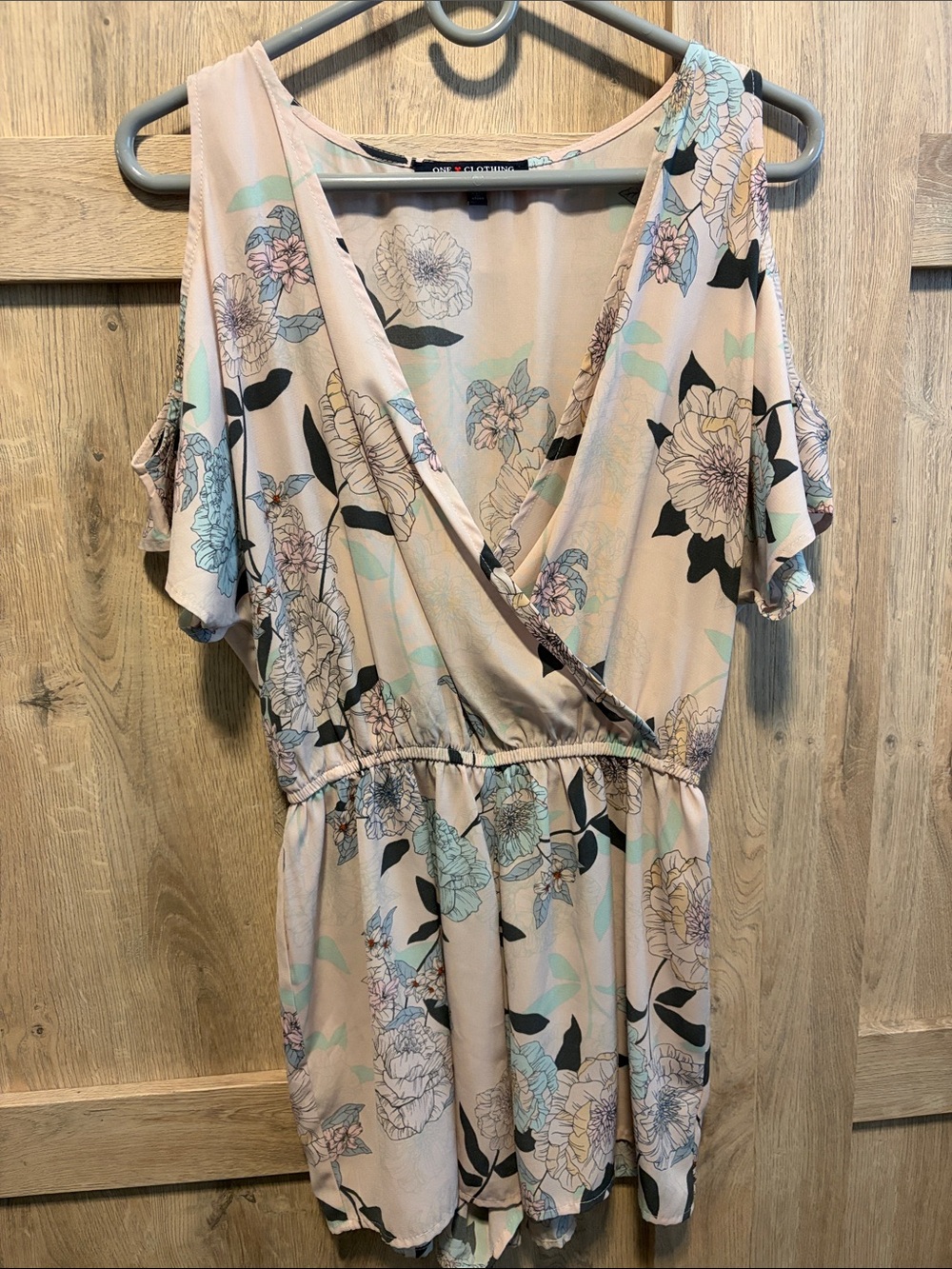 Floral Cold-Shoulder Wrap Front Women’s Top - Blush Pink